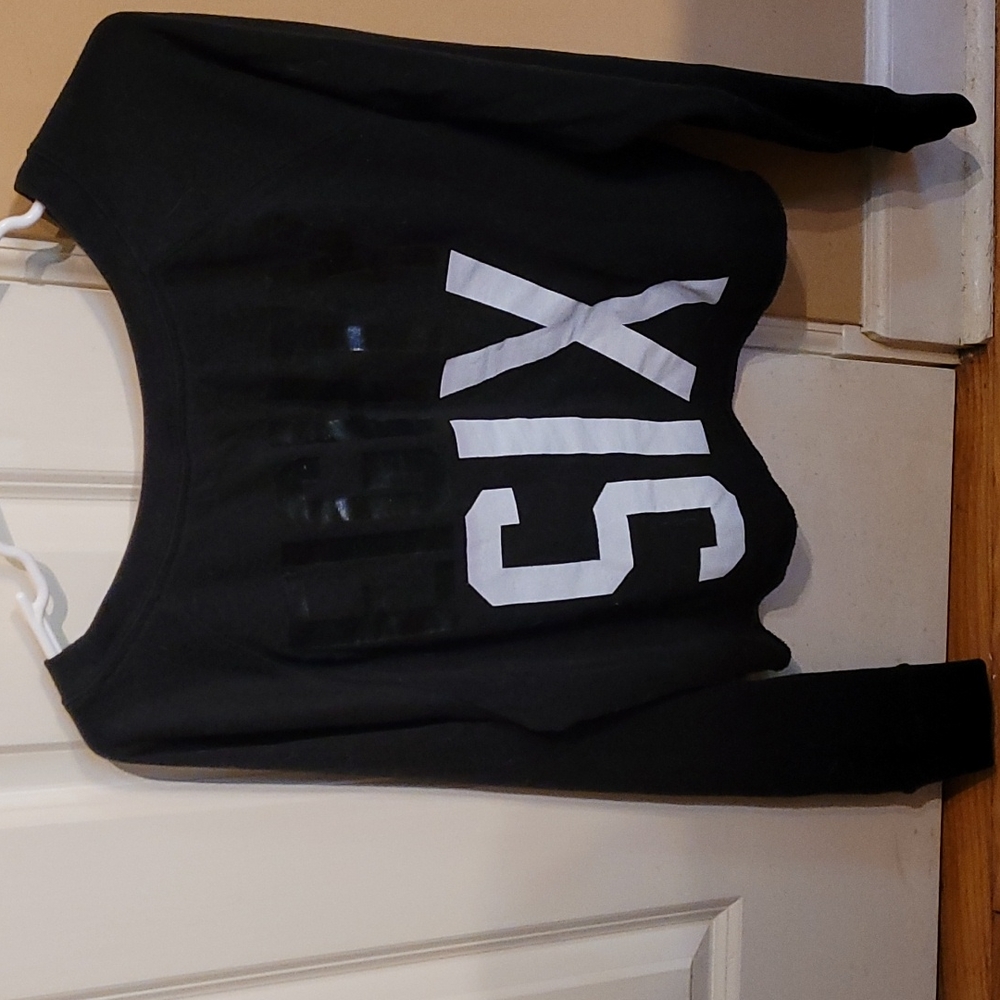 EUC Victoria Secret PINK crop black '86 vintage sweatshirt